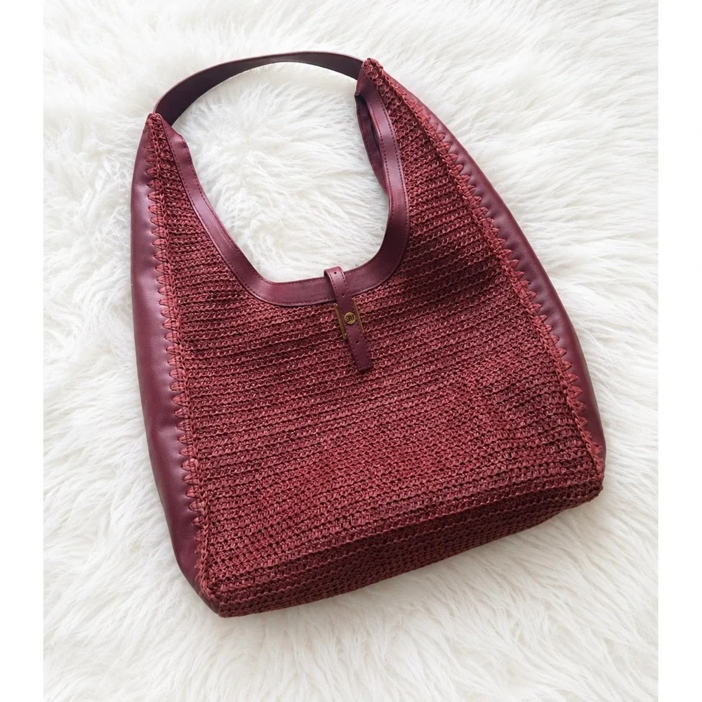 Steve Madden Large Woven Burgundy Hobo Shoulder Bag Boho Beach Texture Fall Tote